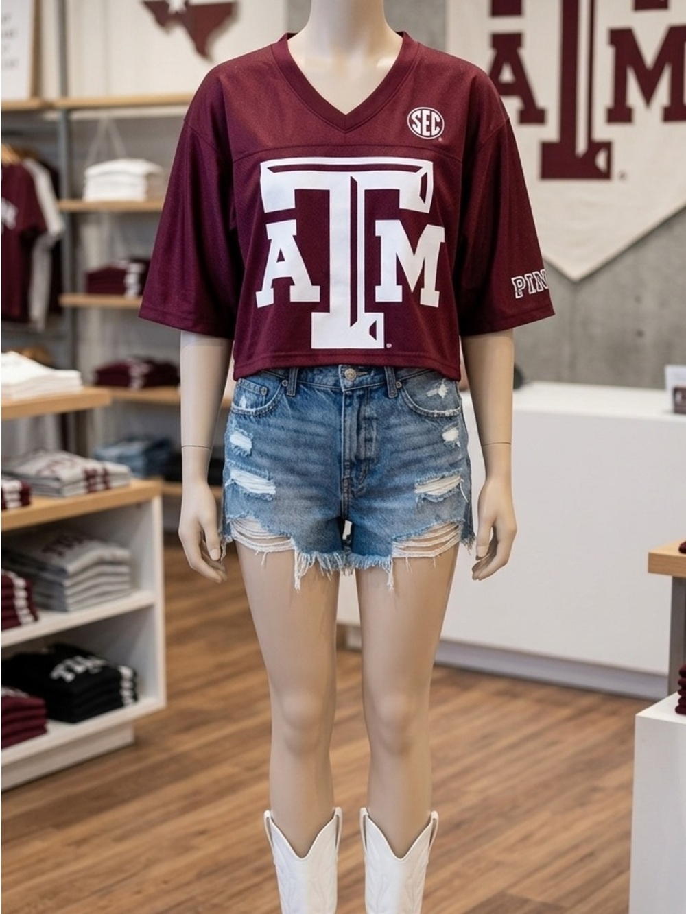 PINK Victoria's Secret Maroon Texas A&M Crop Jersey
